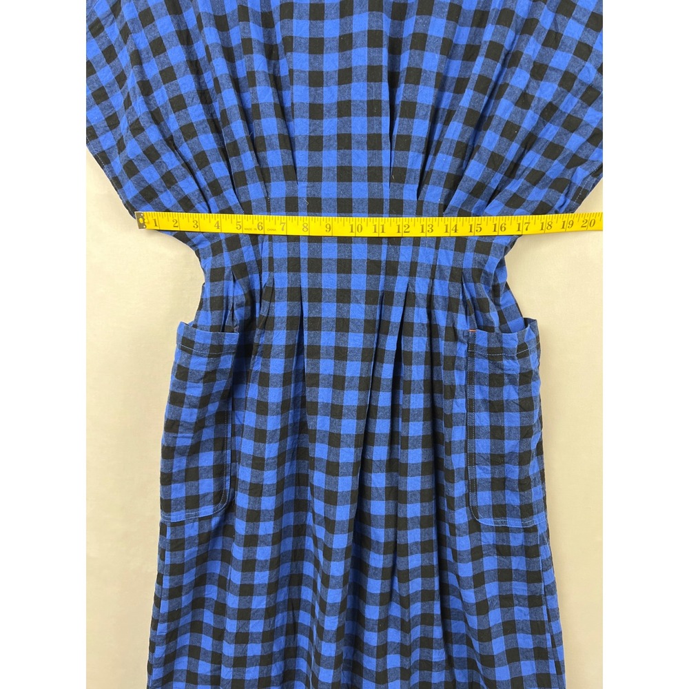 Sideline Button Down Dress Women S Blue Black Gingham Cotton Pleated Midi Pocket - Picture 6 of 8